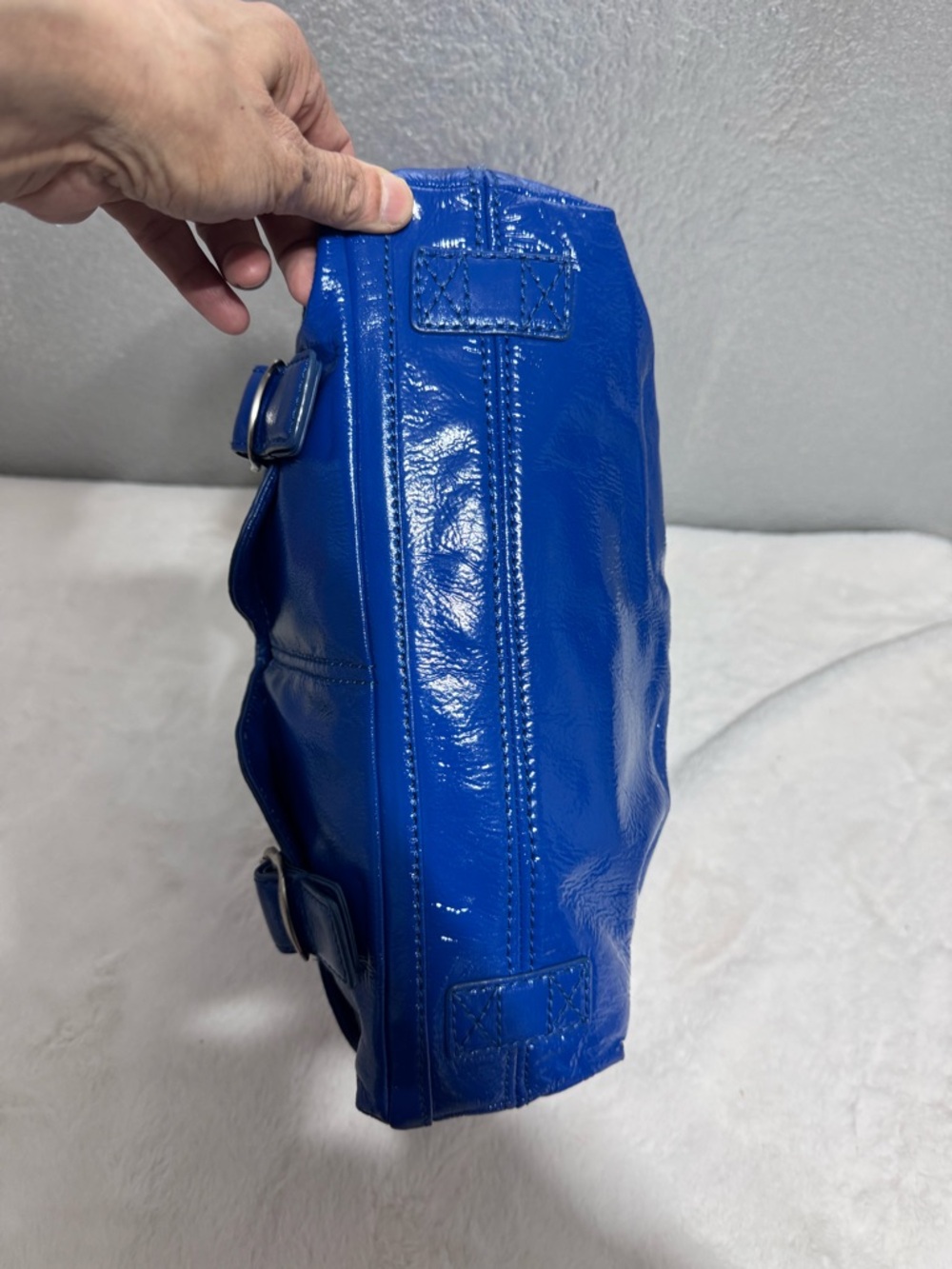 Patent Leather Shoulder Bag in Cobalt Blue - Picture 7 of 17